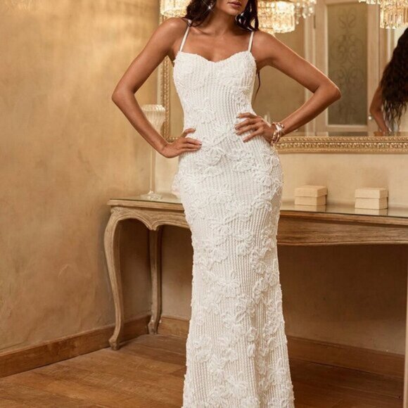 White Party Women's Knit Fitted Slit Dress - Picture 1 of 7